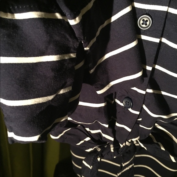 Anthropologie beachlunchlounge navy blue white stripe shirt blouse L - Picture 4 of 7